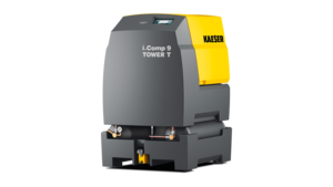 i.Comp 9 Tower T con serbatoi ed essiccatore frigorifero incorporati e portate fino a 570 l/min.